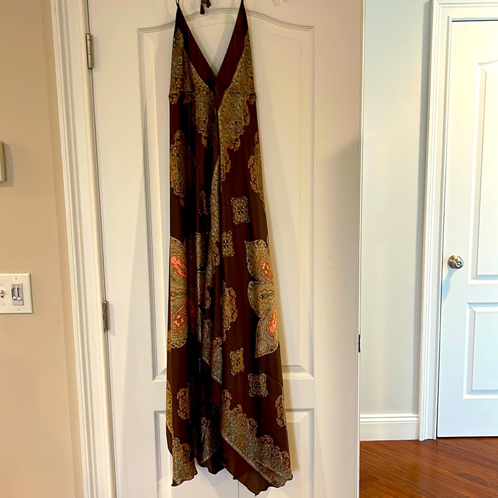 Satin handkerchief dress.  Brown with paisley print.  Never worn